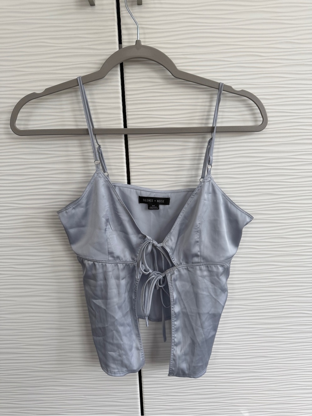 Urban Outfitters Silver Satin Tie-Front Cami